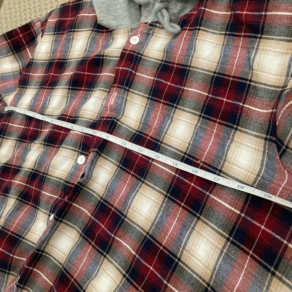 Mens plaid colourblock panel hooded shirt - Picture 5 of 6